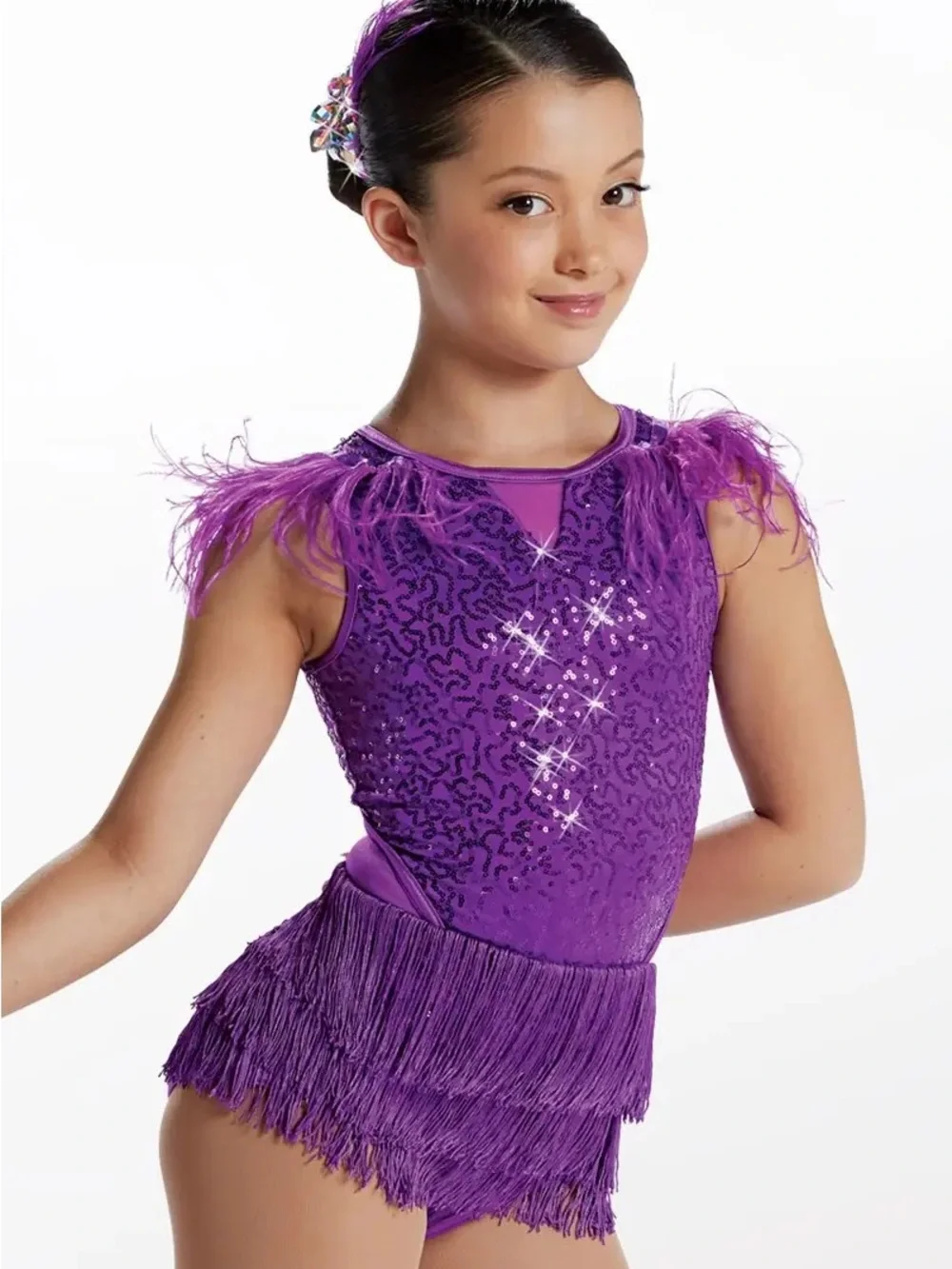 Weissman Purple Feathered Fringe Dance Costume